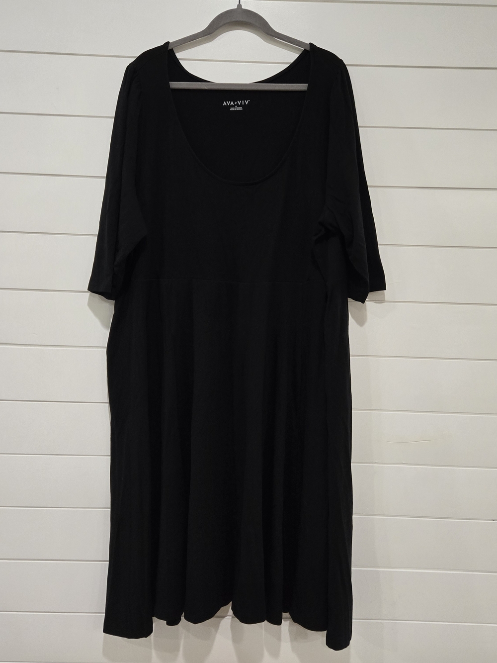 AVA & VIV Black Scoop Neck Women’s Plus Size 4x Black Stretchy Dress Half Sleeve